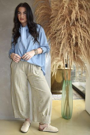 Annie Gingham Quirky 7/8 Pant Olive